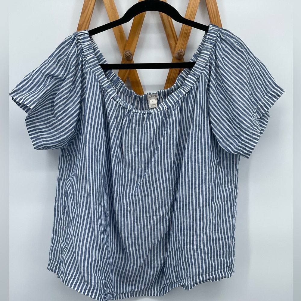 ⭐️J. Crew Blue and White Striped Blouse 100% Linen